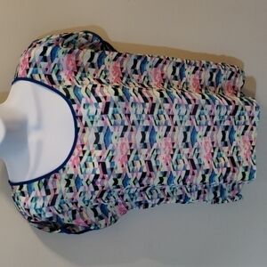 𝅺EYESHADOW Women's Blouse, Size Small, Bright fun colors, Zipper Back, Shear
